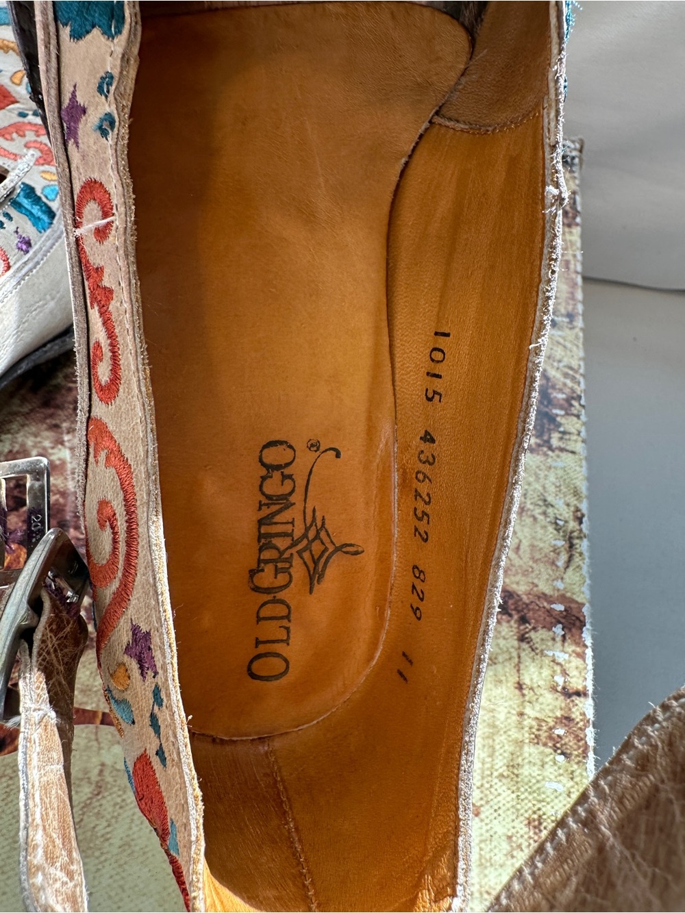 Old Gringo “Deborah Tico” Beige Leather Floral Embroidered T-Strap Bootie - Picture 3 of 9